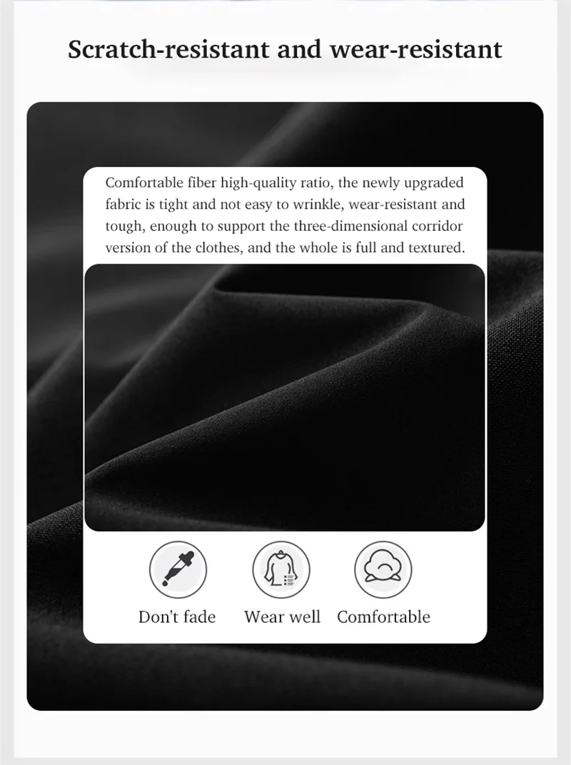 Fiche qualité tissu : résistance abrasion, 3 pictogrammes Don't fade / Wear well / Comfortable