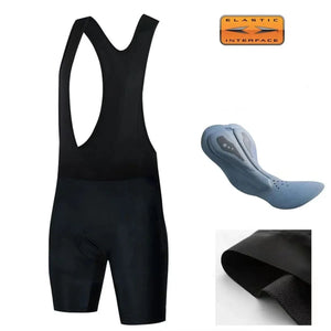 Cuissard à bretelles noir RVOUEI — pad Elastic Interface PARIS HP Men 7h, tissu Lycra respirant, vue produit principale avec zoom pad et tissu