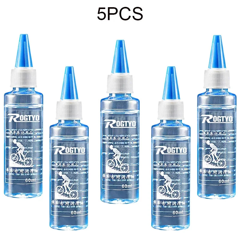 Lot de 5 flacons Rogtyo 60ml d'huile de chaîne cire sèche sur fond blanc