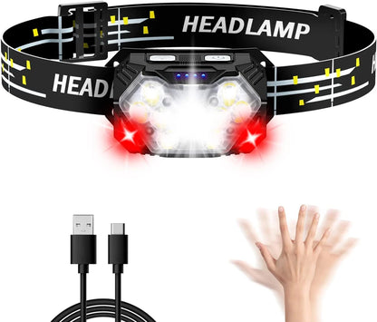 Lampe frontale 9 LED 2000 lumens USB-C — Capteur de mouvement, lumière rouge, IPX5