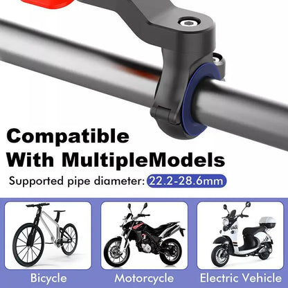 Compatibilité multi-véhicules : diamètre guidon 22,2–28,6 mm pour vélo, moto et trottinette électrique