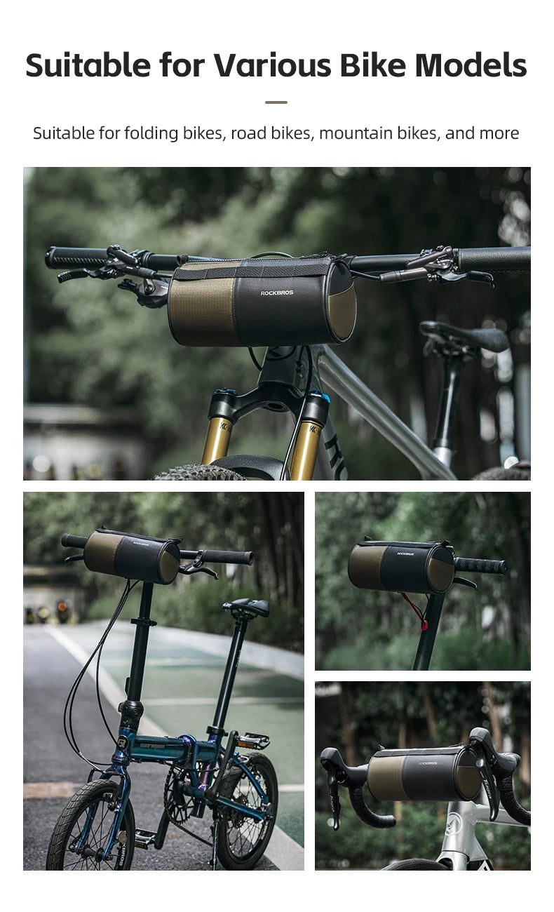 Suitable for Various Bike Models — sacoche ROCKBROS montée sur VTT guidon plat, vélo pliant, vélo de gravel et vélo de route — compatibilité universelle
