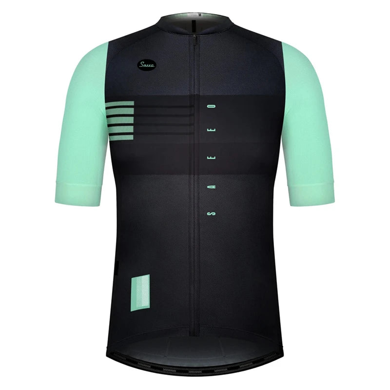 Variante jersey 9 — maillot cyclisme homme coloris marine avec manches vert menthe, disponible en XXXL uniquement
