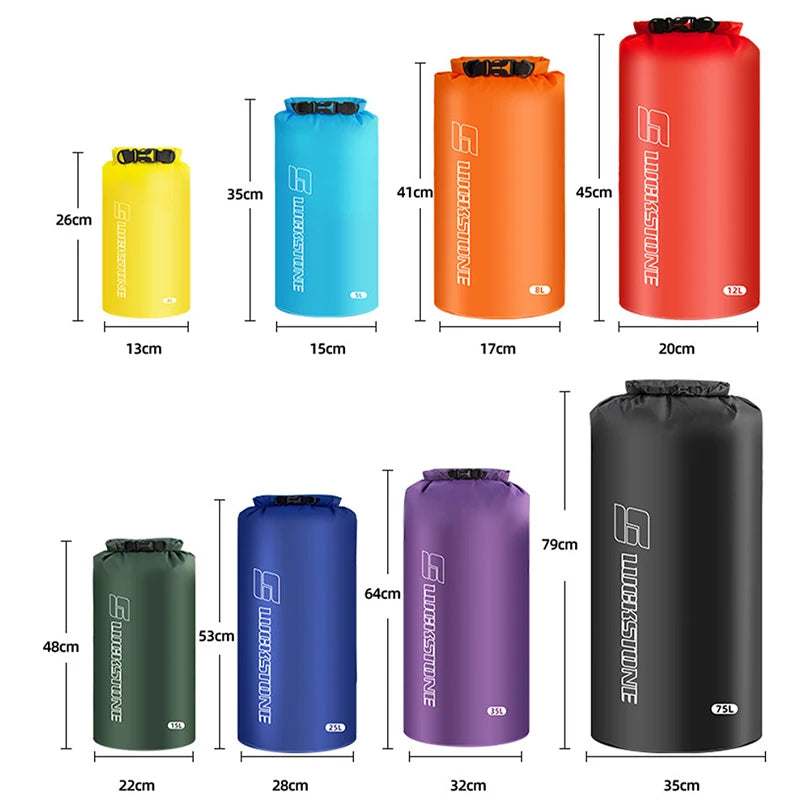 Tableau comparatif des 8 tailles (3L à 75L) avec dimensions en hauteur et diamètre