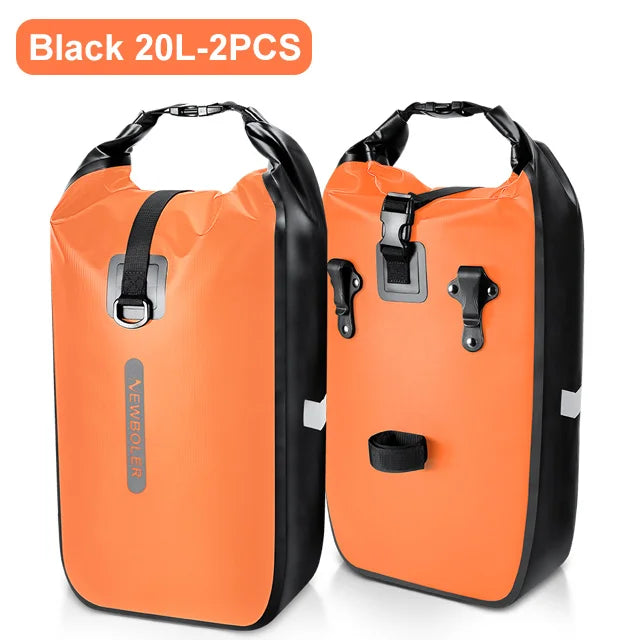 Paire de sacoches 20L coloris orange, vue de face à plat