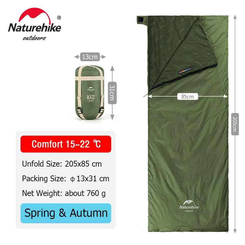Sac de couchage Naturehike LW180 — 3 saisons, couplable en double, format enveloppe