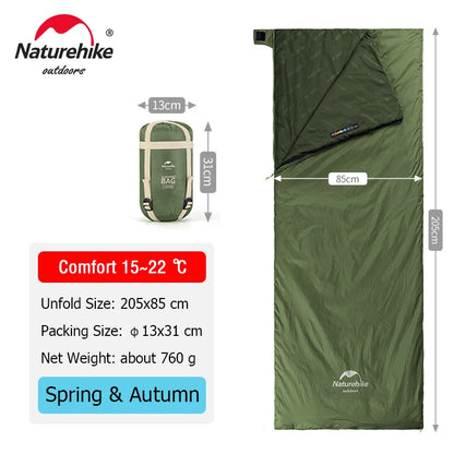 Sac de couchage Naturehike LW180 — 3 saisons, couplable en double, format enveloppe