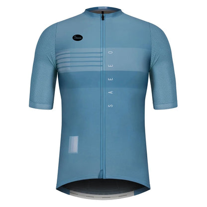 Variante jersey 2 — maillot cyclisme homme coloris bleu ciel uni avec panneaux résille latéraux sur les manches