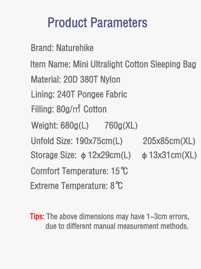Sac de couchage Naturehike LW180 — 3 saisons, couplable en double, format enveloppe