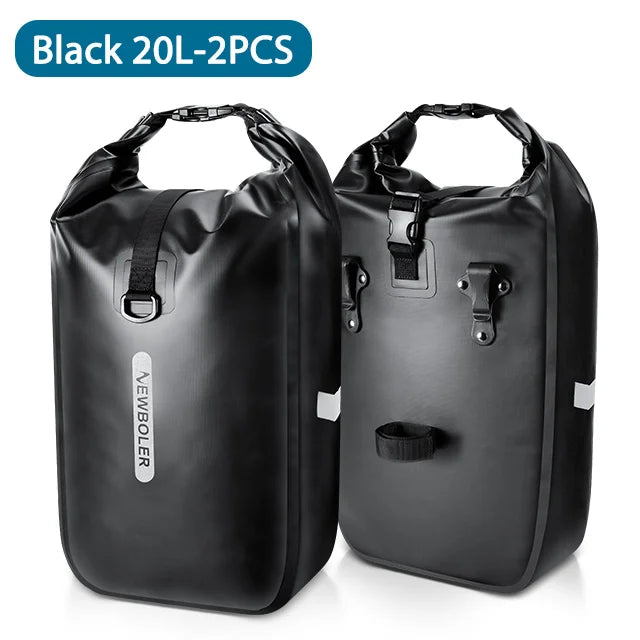 Paire de sacoches 20L coloris noir, vue de face à plat