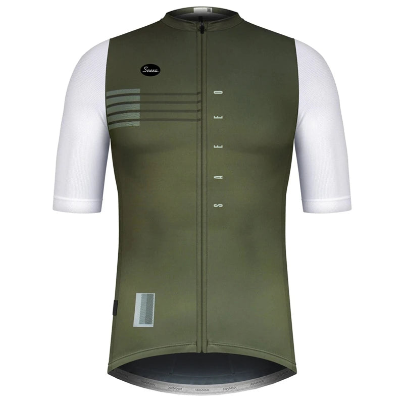 Variante jersey 1 — maillot cyclisme homme coloris olive avec manches blanches, disponible de XS à 5XL