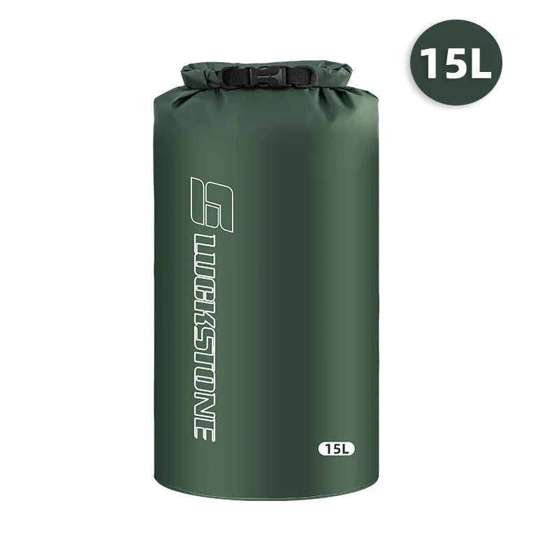 Sac étanche vert foncé 15L — variante Green 15L, vue de face sur fond blanc
