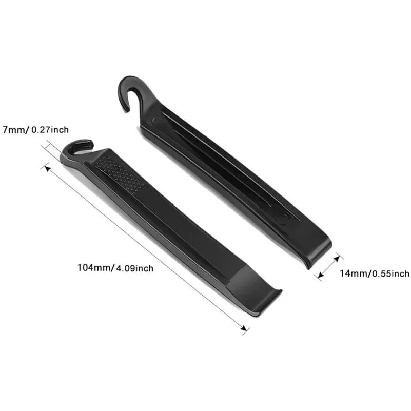 Dimensions cotées d'un levier : 104 mm de long, 14 mm de large, 7 mm d'épaisseur — 2 leviers vue de dessus