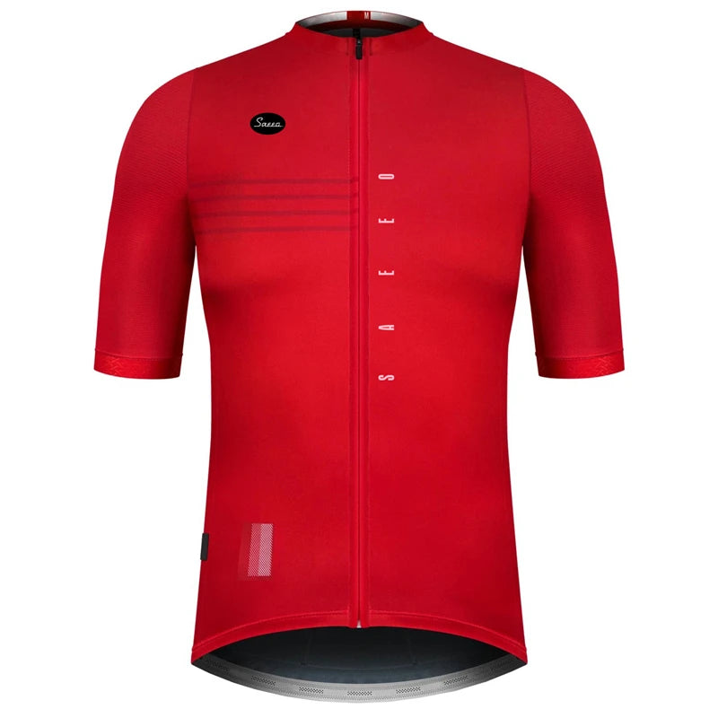 Maillot cyclisme homme coloris rouge vif uni avec panneaux résille latéraux sur les manches