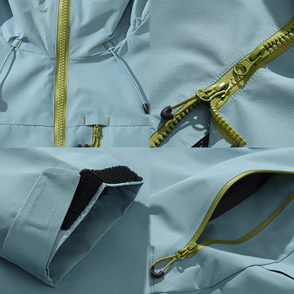 4 zooms construction veste Light Green (vue alternative) : zip, poche poitrine, manchette velcro, poche latérale