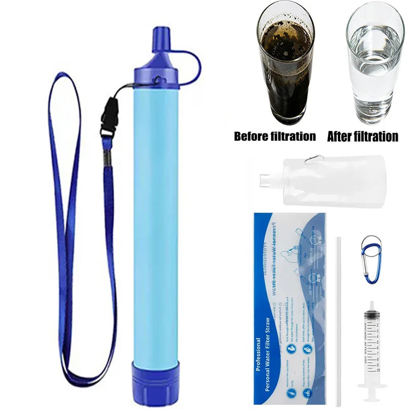 Filtre à eau à paille — Filtration 4 étapes, portable, sans batterie ni produit chimique