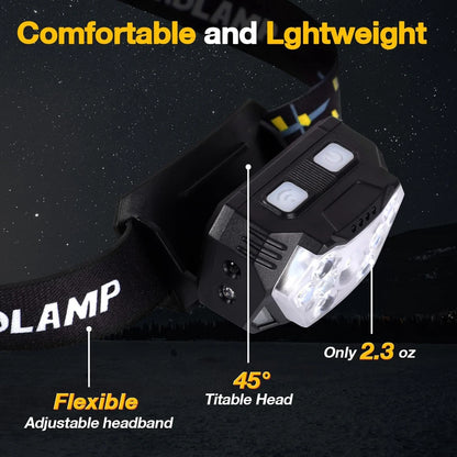 Lampe frontale 9 LED 2000 lumens USB-C — Capteur de mouvement, lumière rouge, IPX5