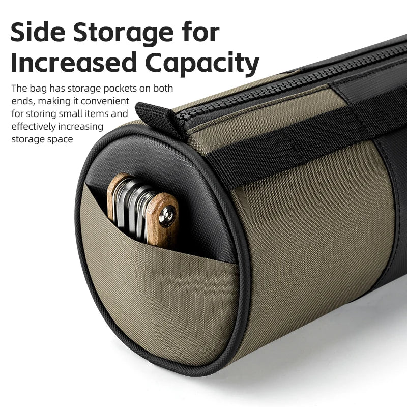 Poche d'extrémité semi-circulaire de la sacoche ROCKBROS ouverte avec outil multifonction — Side Storage for Increased Capacity