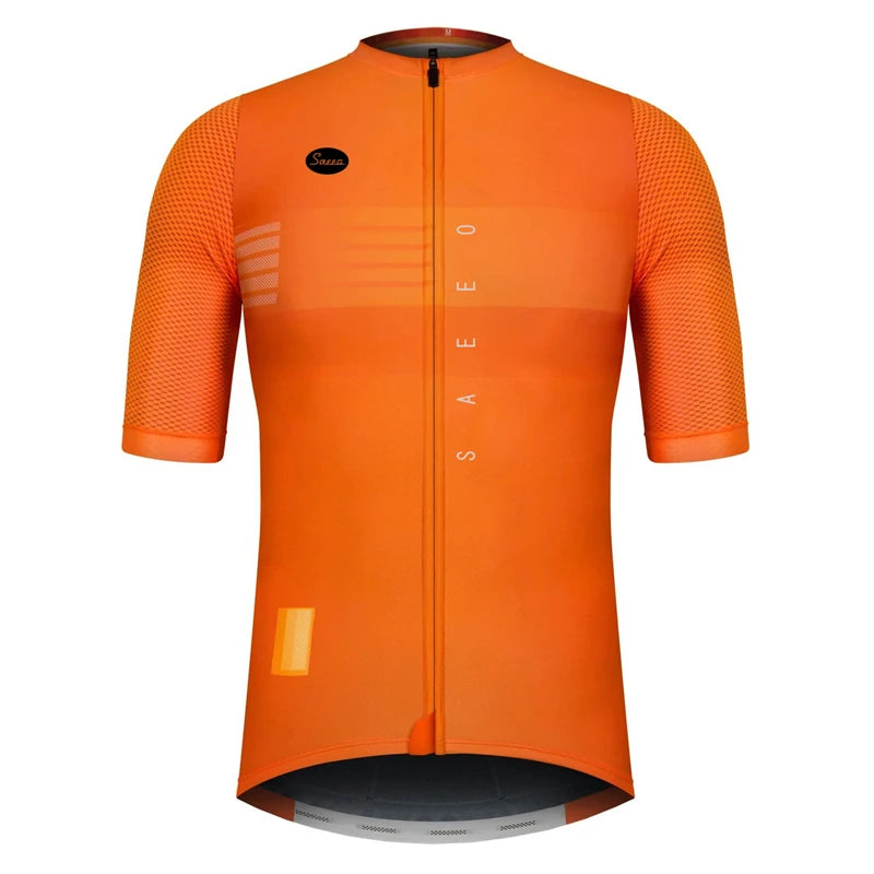 Variante jersey 4 — maillot cyclisme homme coloris orange vif uni avec panneaux résille latéraux sur les manches