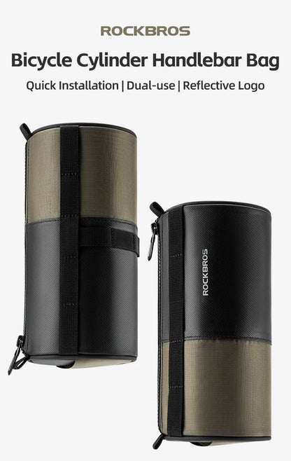 Sacoche de guidon ROCKBROS — deux coloris : noir/kaki (gauche) et noir uni (droite), Quick Installation, Dual-use, Reflective Logo