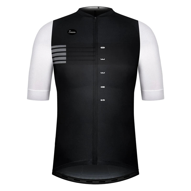 Maillot cyclisme homme coloris noir avec manches blanches contrastées