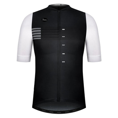 Maillot cyclisme homme coloris noir avec manches blanches contrastées