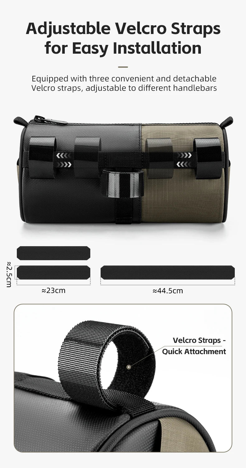 Adjustable Velcro Straps for Easy Installation — 3 sangles velcro détachables (2×23cm + 1×44,5cm, largeur 2,5cm) avec zoom Quick Attachment
