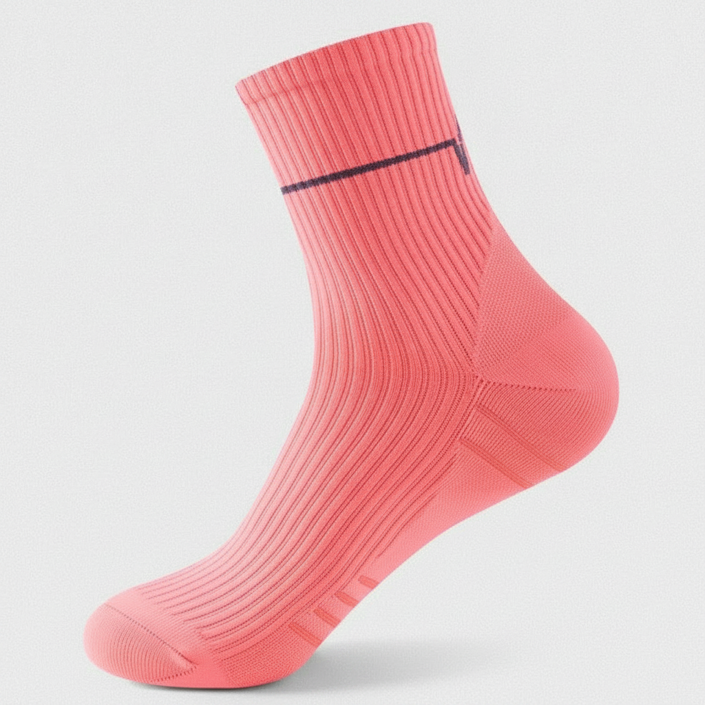 Studio : une chaussette corail seule, vue de profil