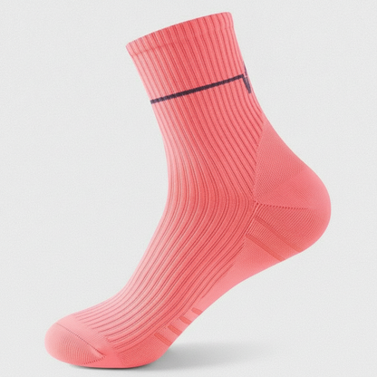 Studio : une chaussette corail seule, vue de profil