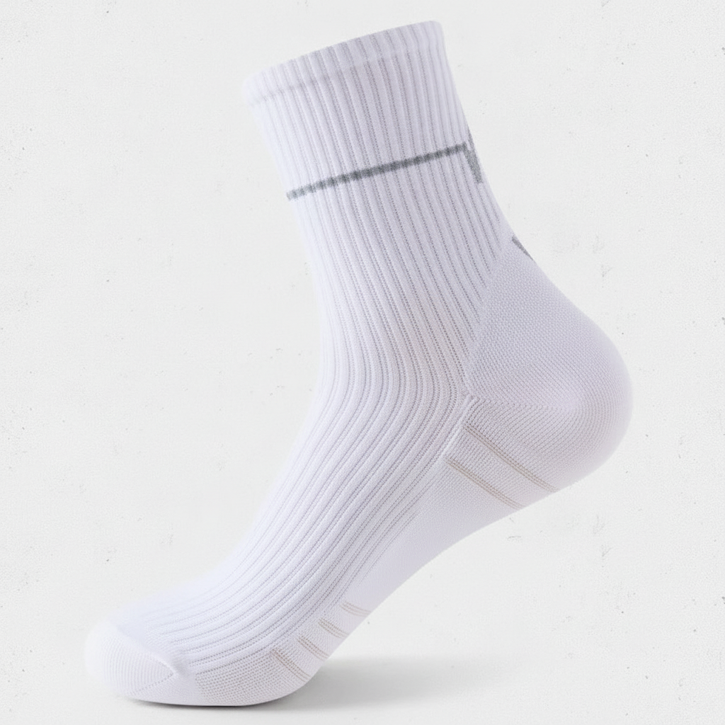 Studio : une chaussette blanche seule, vue de profil