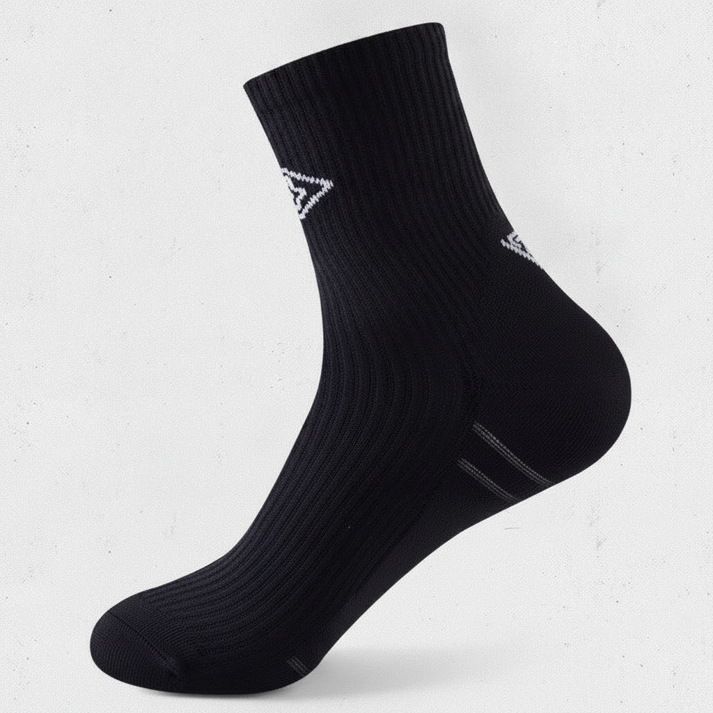 Studio : une chaussette noire seule, vue de profil