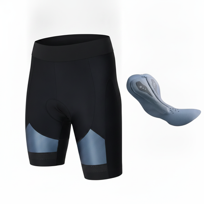 Cuissard vélo sans bretelles noir, taille élastique, avec le pad gel visible à côté — vue studio