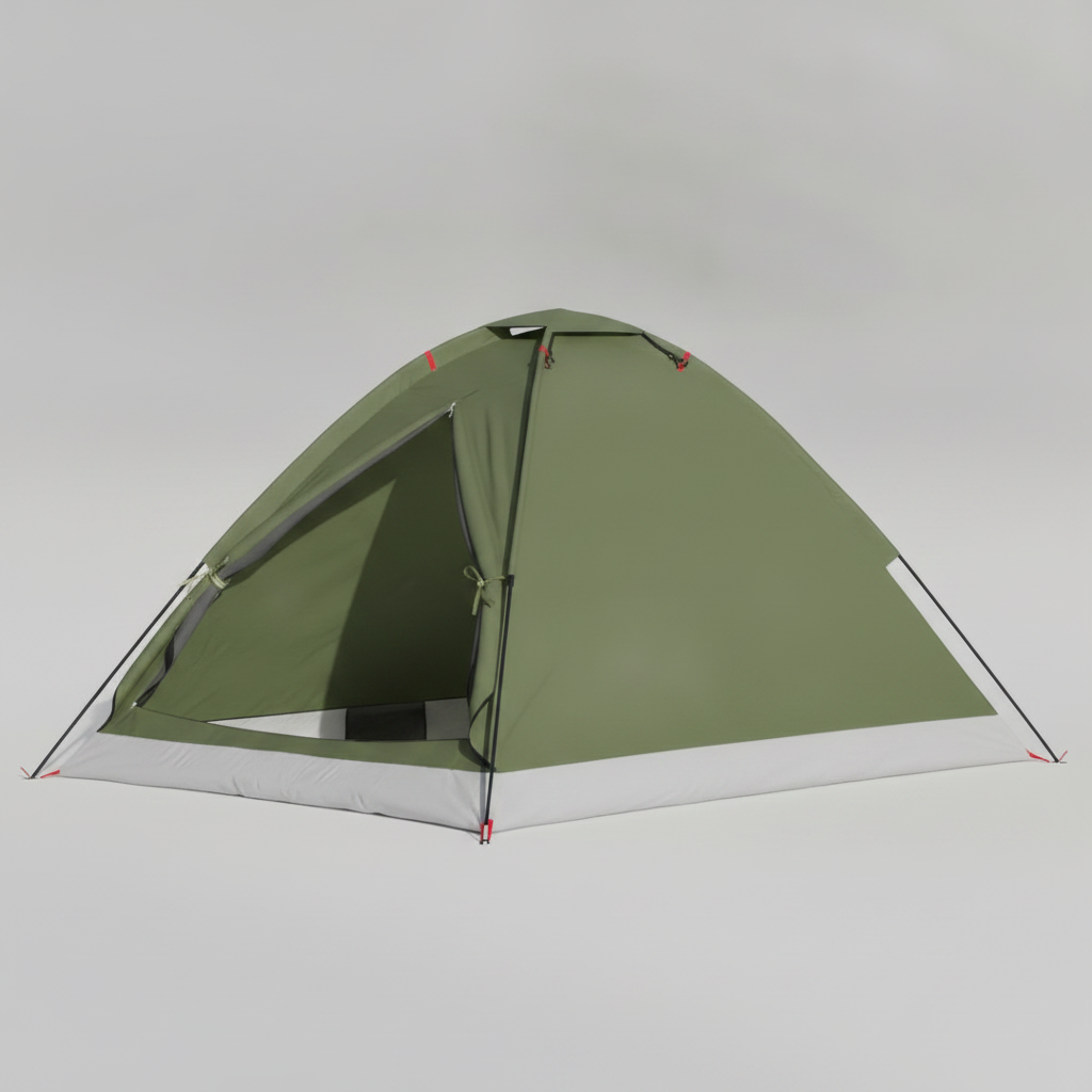 Tente dôme 2 personnes imperméable vert — vue studio 3/4