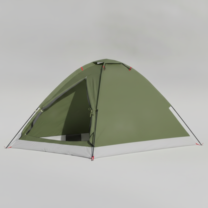 Tente dôme 2 personnes imperméable vert — vue studio 3/4
