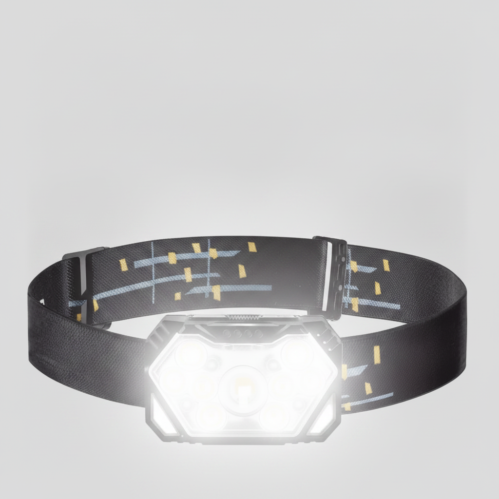 Lampe frontale 9 LED — vue studio d'une seule lampe
