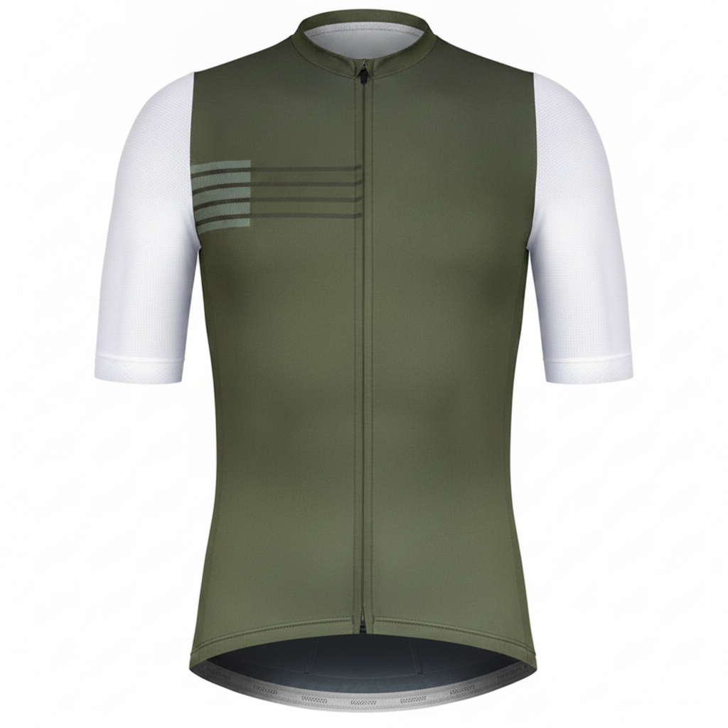 Maillot cyclisme homme manches courtes coloris olive et blanc — vue studio