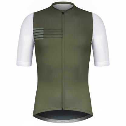 Maillot cyclisme homme manches courtes coloris olive et blanc — vue studio